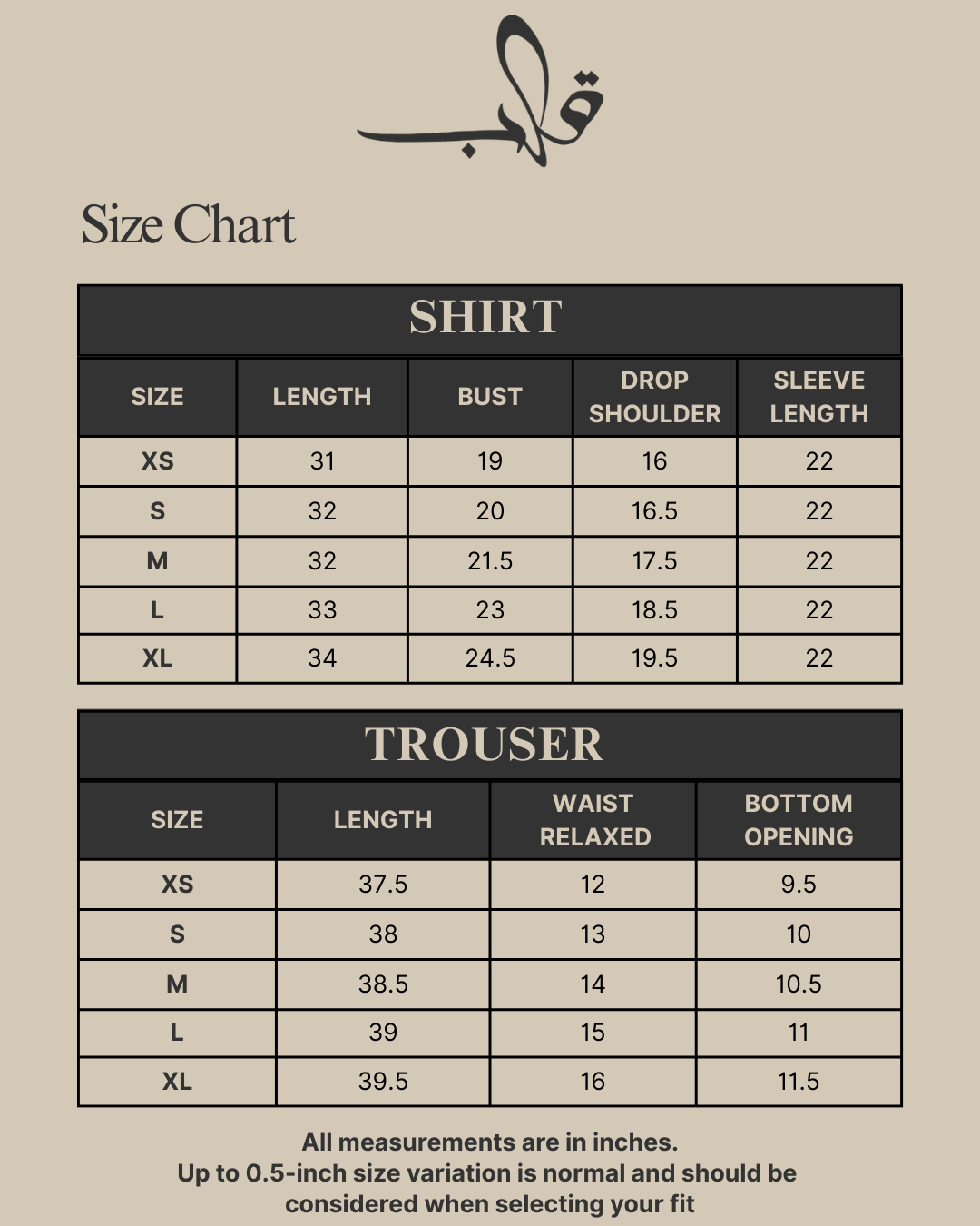 ZELVARA Size Chart
