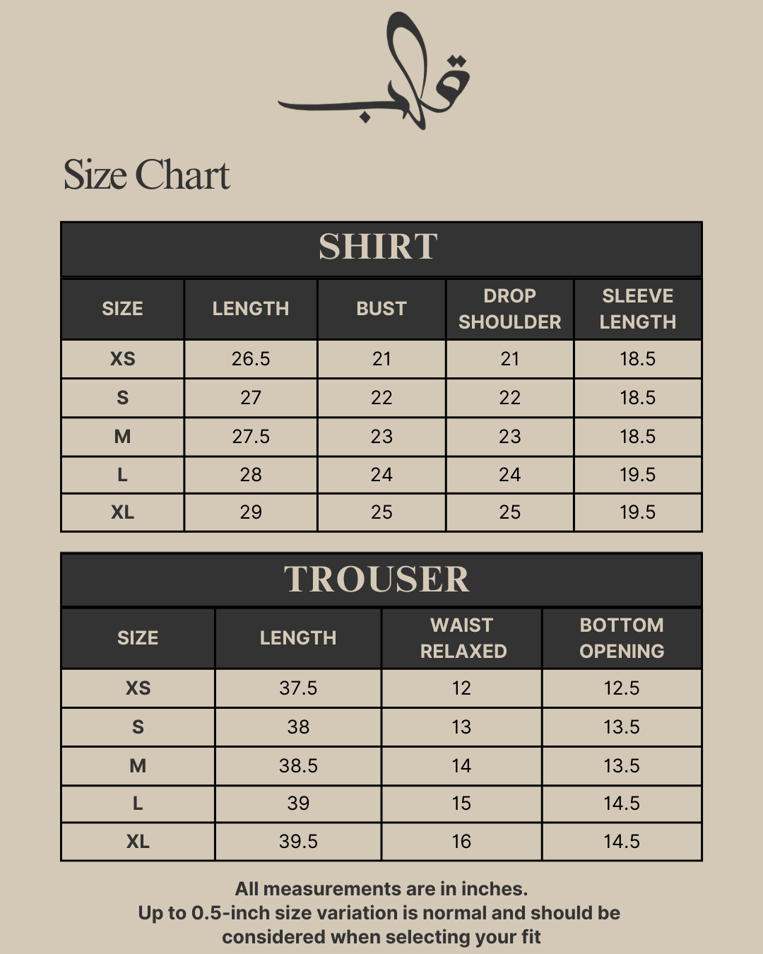 MONOSPIN Size Chart