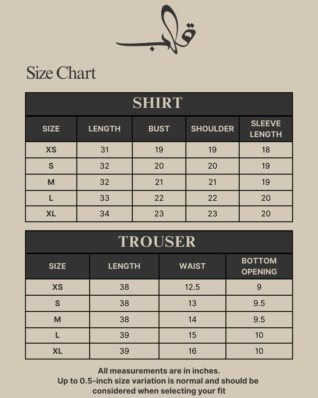 ZILA Size Chart