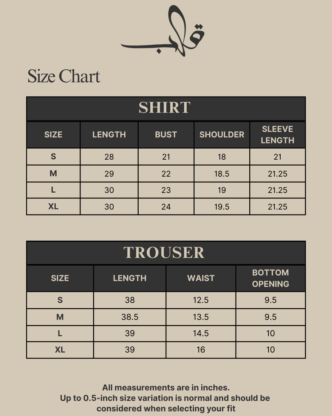 IZAAR Size Chart