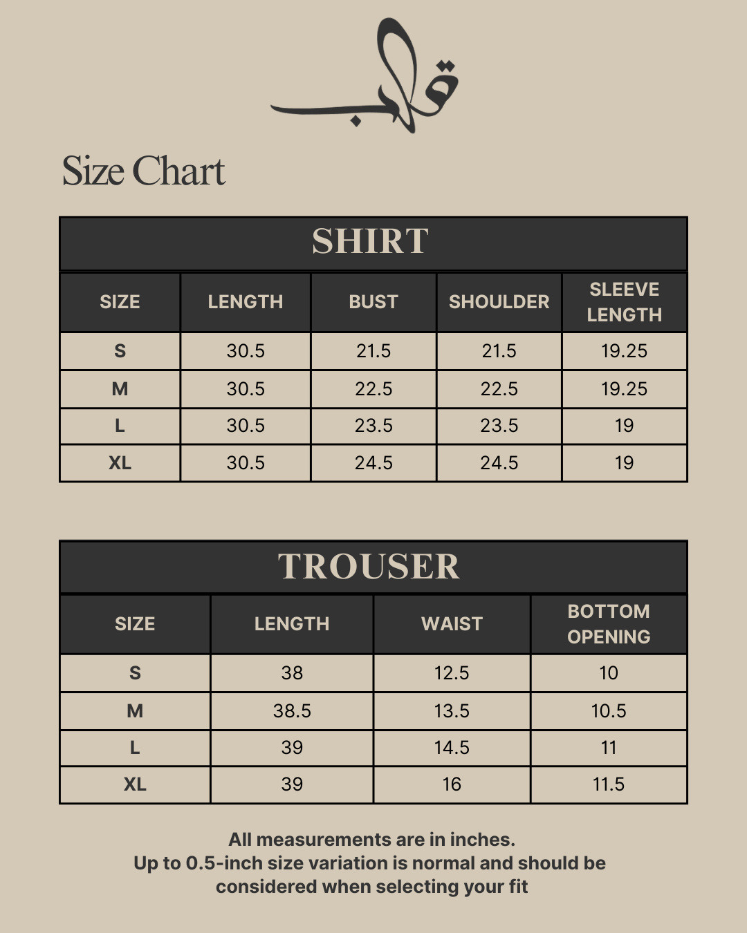 MORAH Size Chart