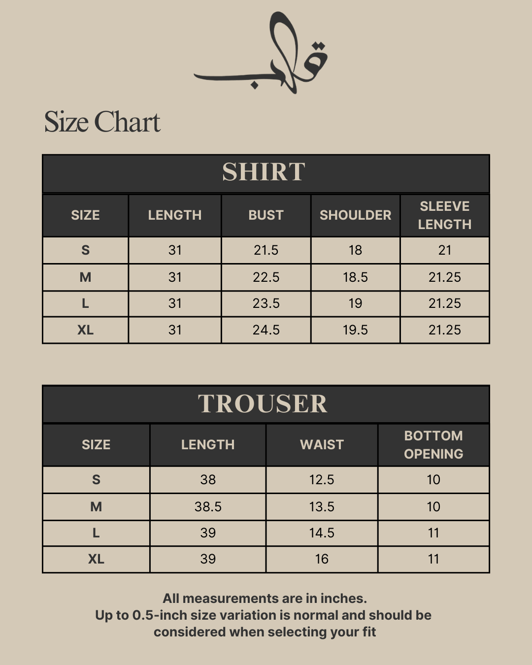 ELARA Size Chart