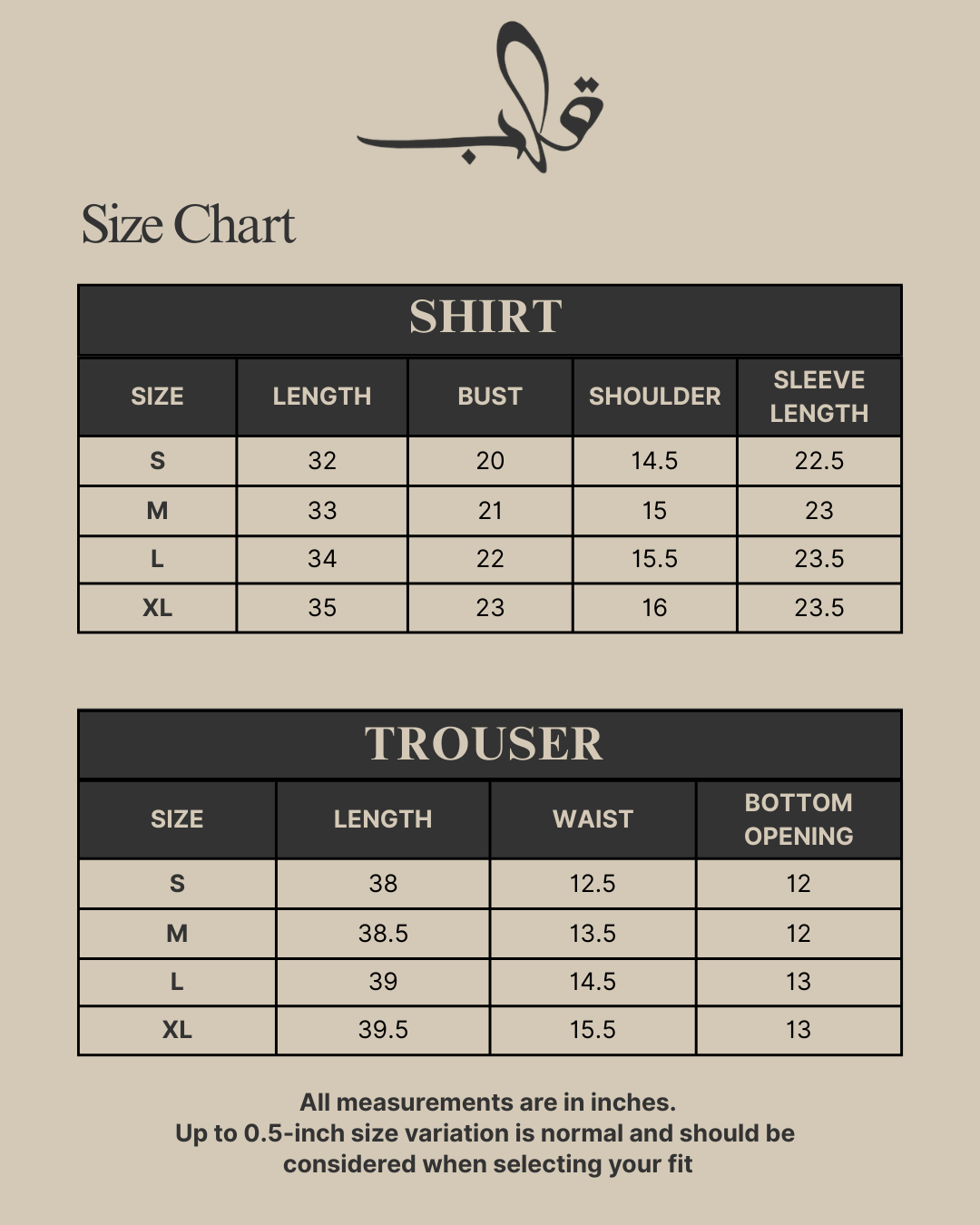 NAYEL Size Chart