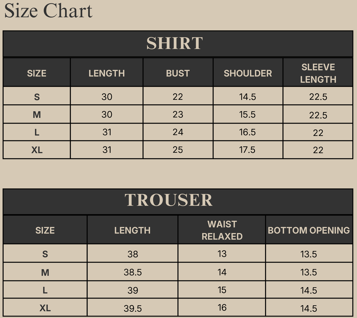 ZIVA Size Chart