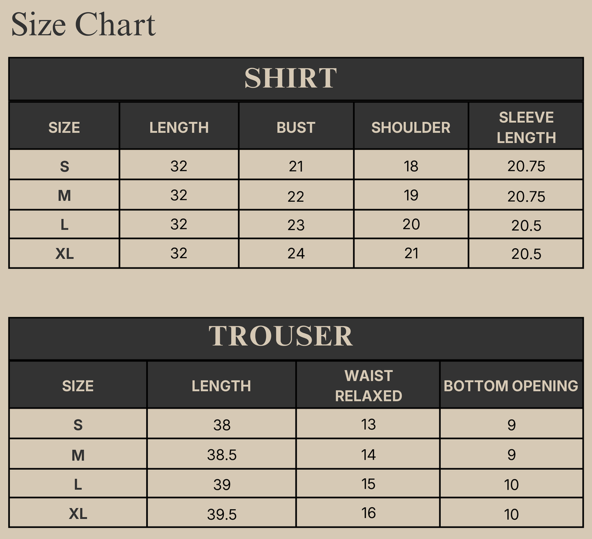 ANNA Size Chart