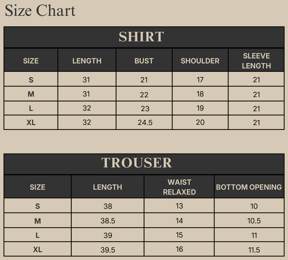 Eleanor Size Chart
