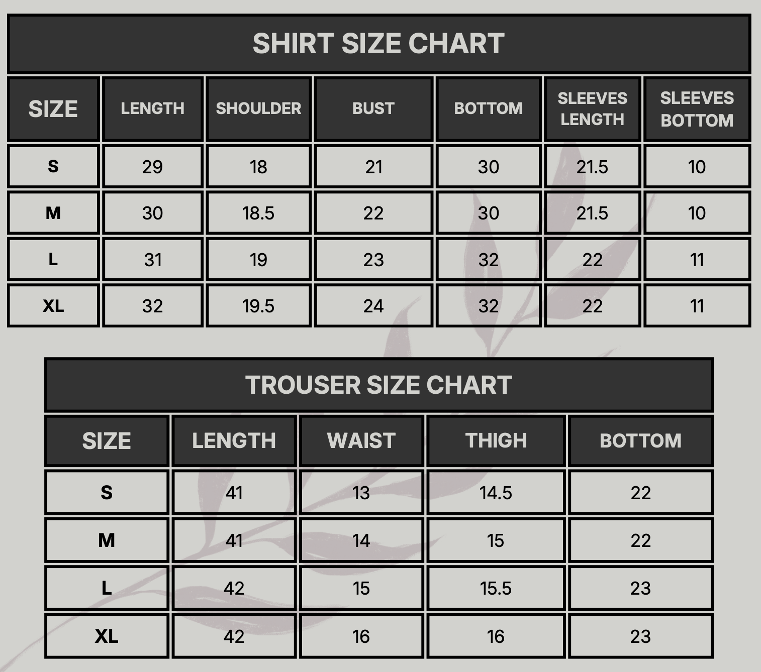 Ayben Size Chart