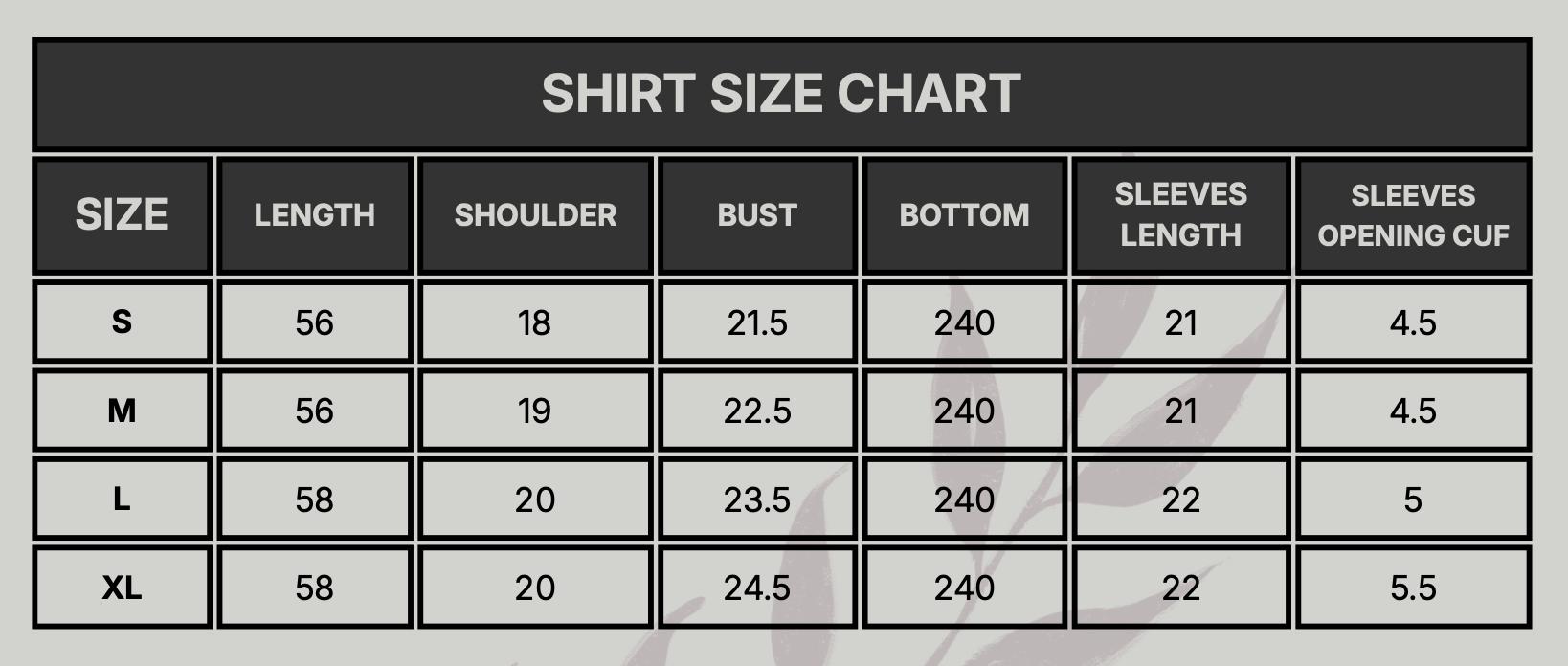 Aysun Size Chart