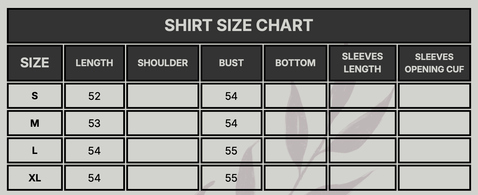 Ceyda Size Chart