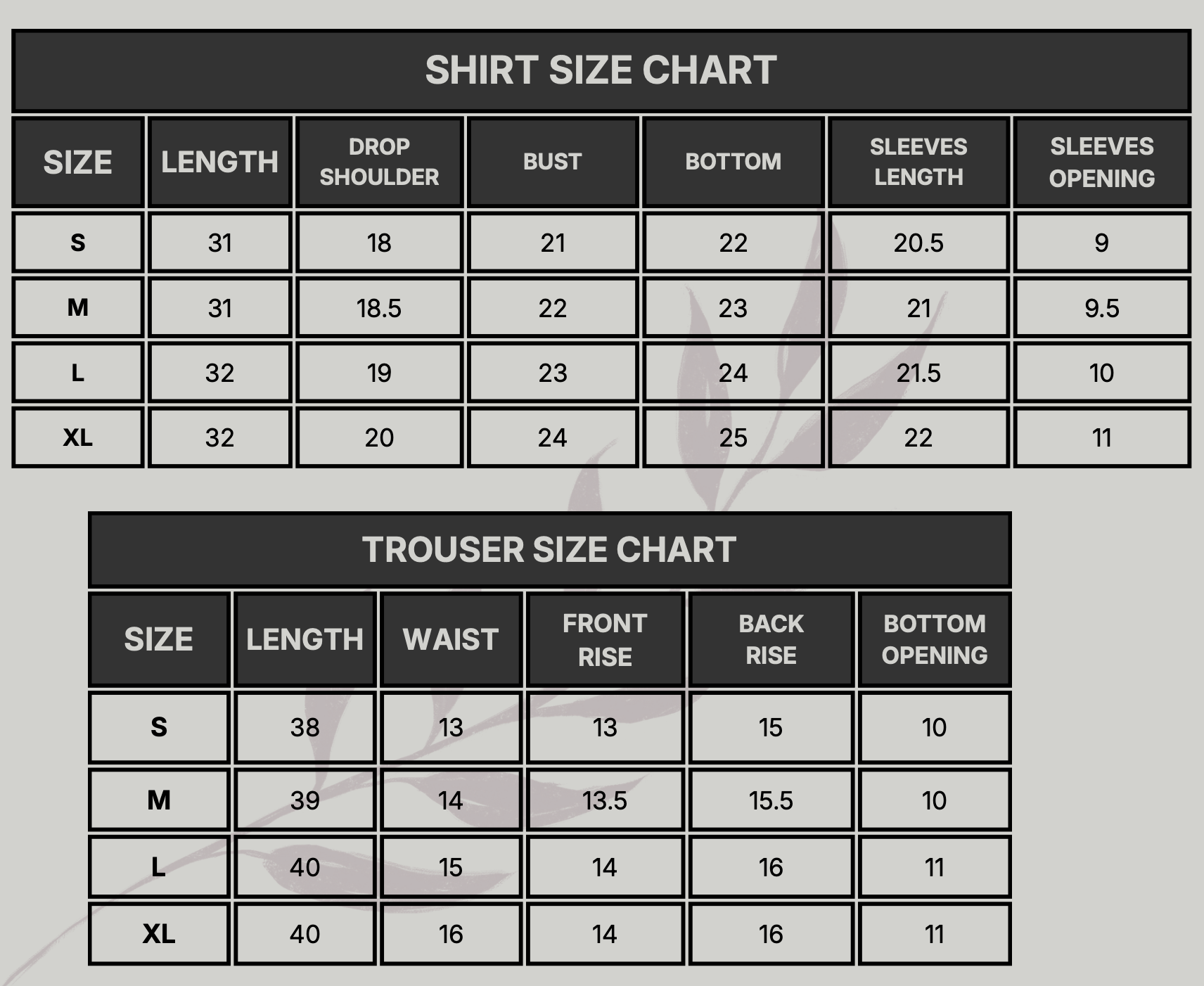 Annabel Size Chart