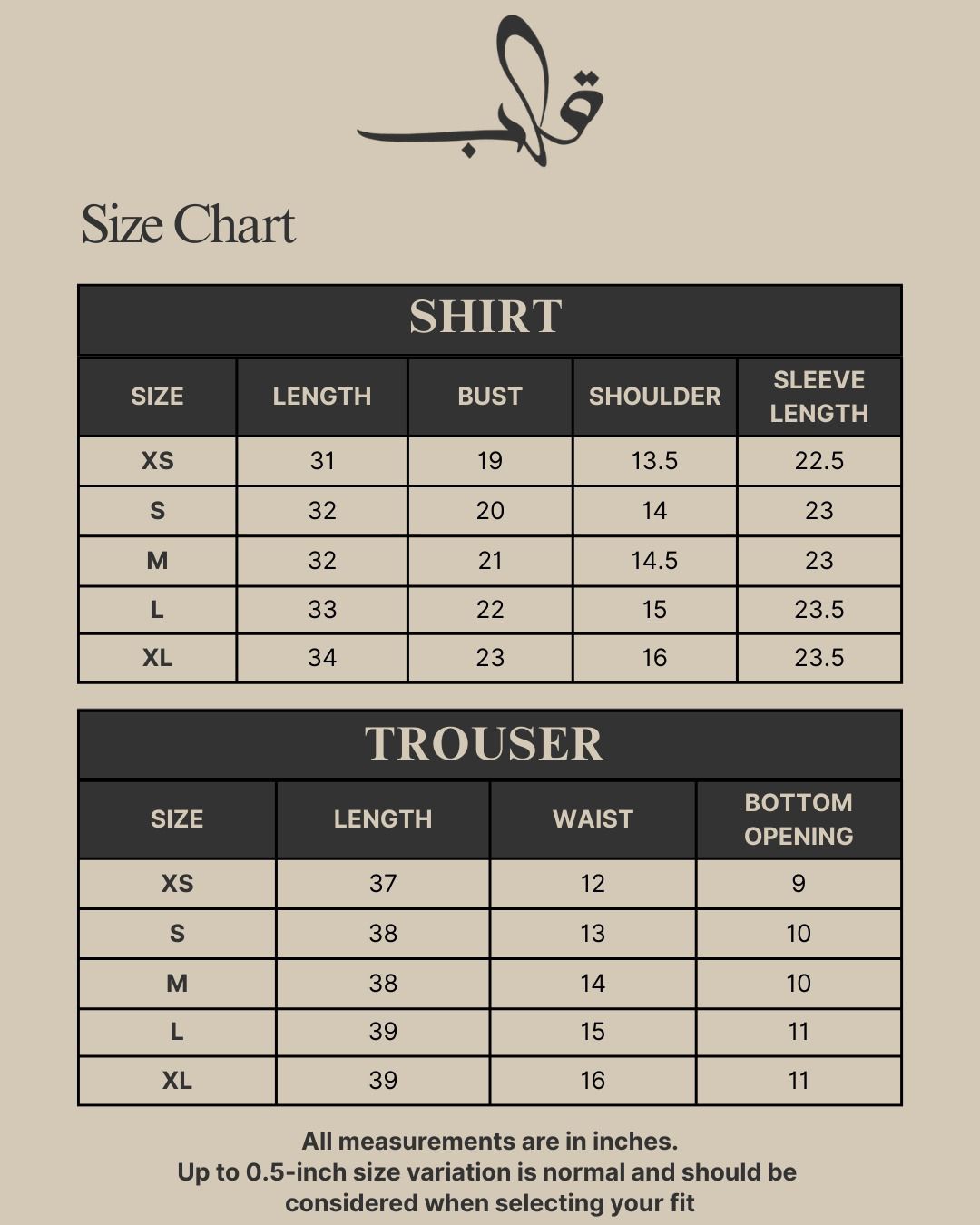 FLAMRA Size Chart