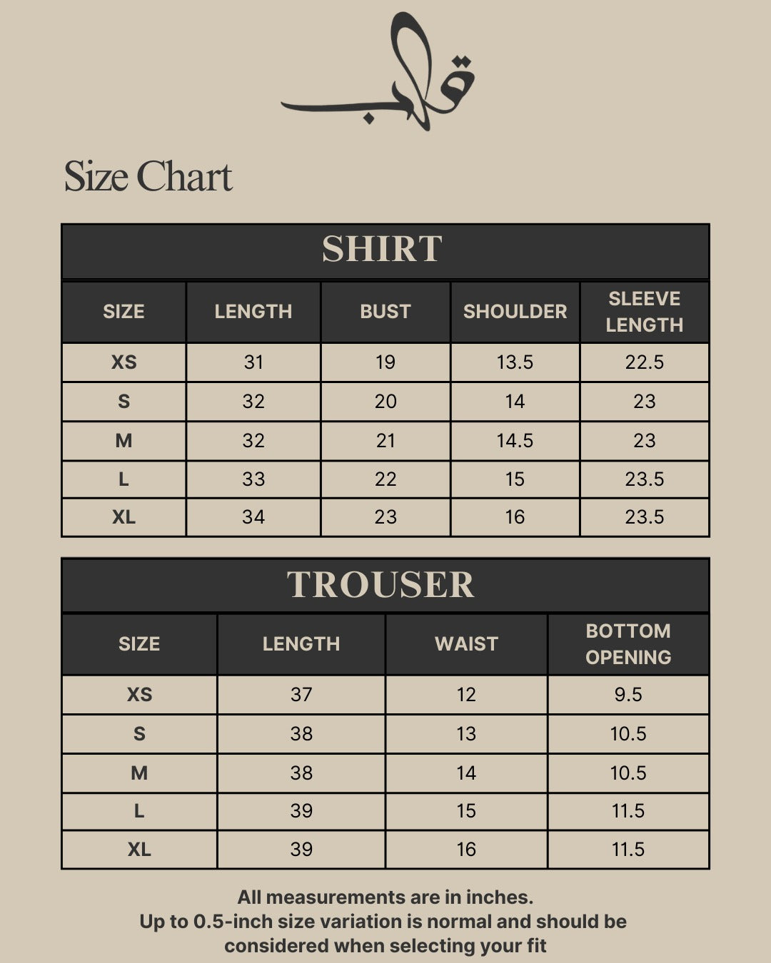 BLUORA Size Chart